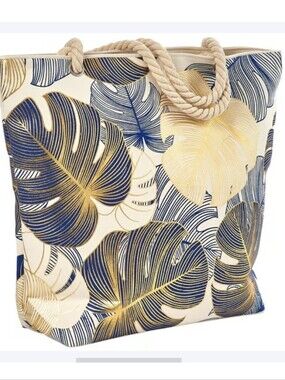 Palm Metallic Leaves Tropical Decor Large Tote NWT